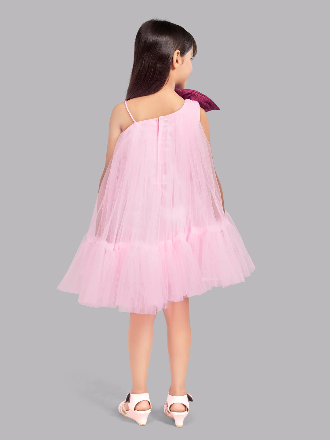 One Shoulder Asymmetrical  Dress -Pink