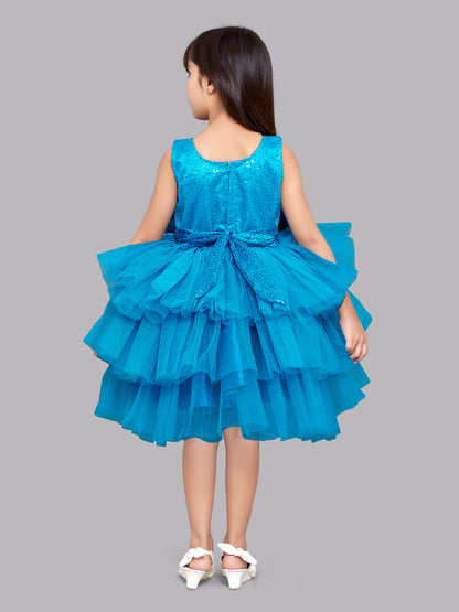 Blue Sequins and Layers Party Dress