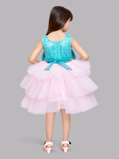 Sea Green Sequins and Pink  Layers Party Dress