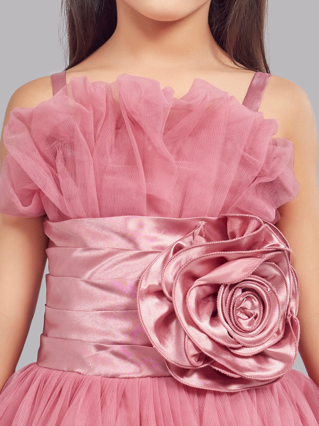 Ruffled Silhouette Party Gown - Rose