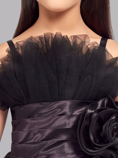 Ruffled Silhouette Party Dress -Black