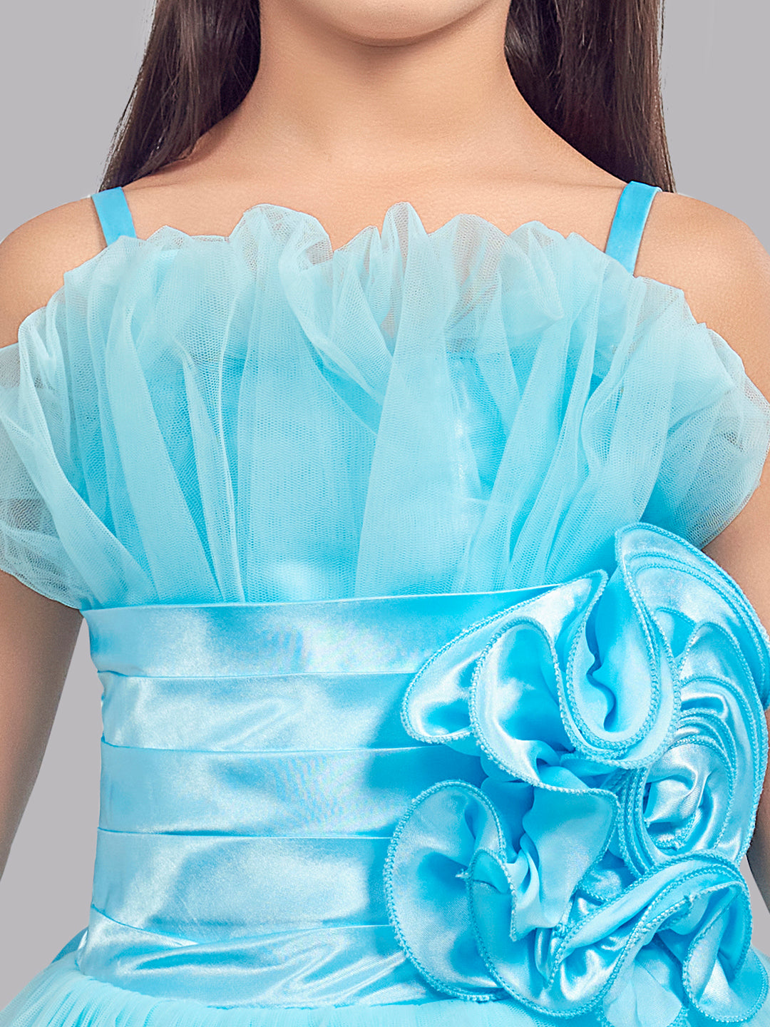 Ruffled Silhouette Party Gown - Blue