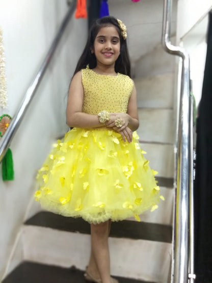Super Sale Yellow  Pearls Frock
