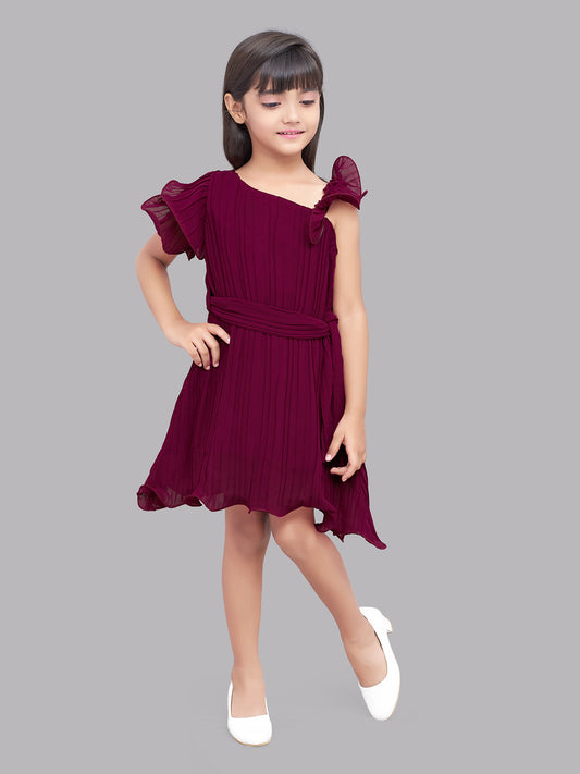 Burgundy  Accordion Pleated Dress