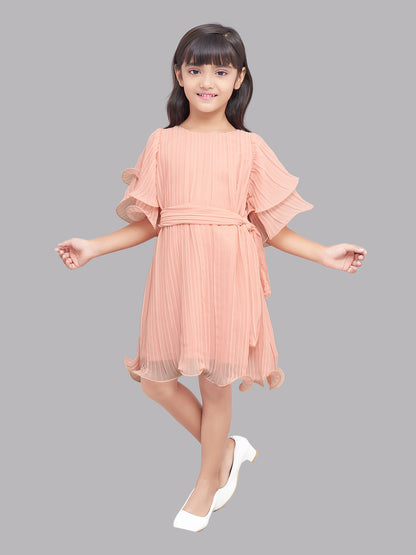 Pink Chick  Peach Accordion Pleated Dress