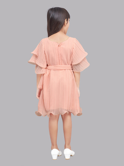 Pink Chick  Peach Accordion Pleated Dress