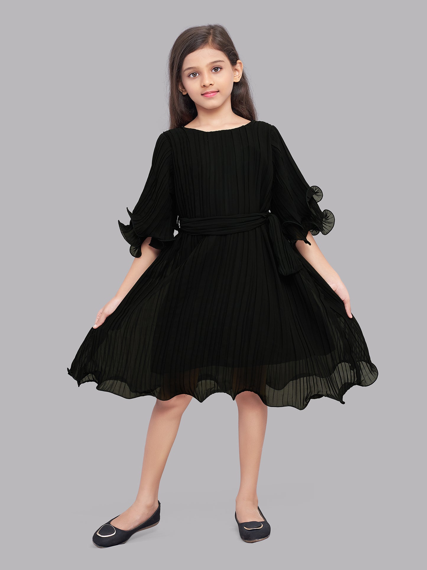 Pink Chick  Black Accordion Pleated Dress