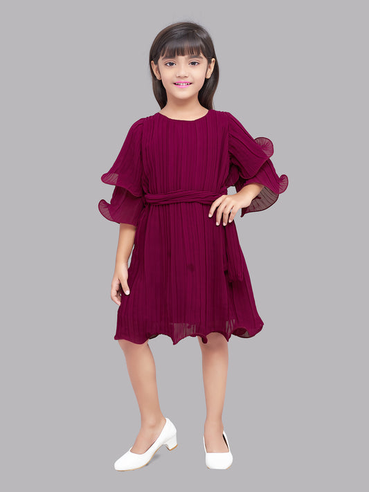 Pink Chick  Burgundy Accordion Pleated Dress