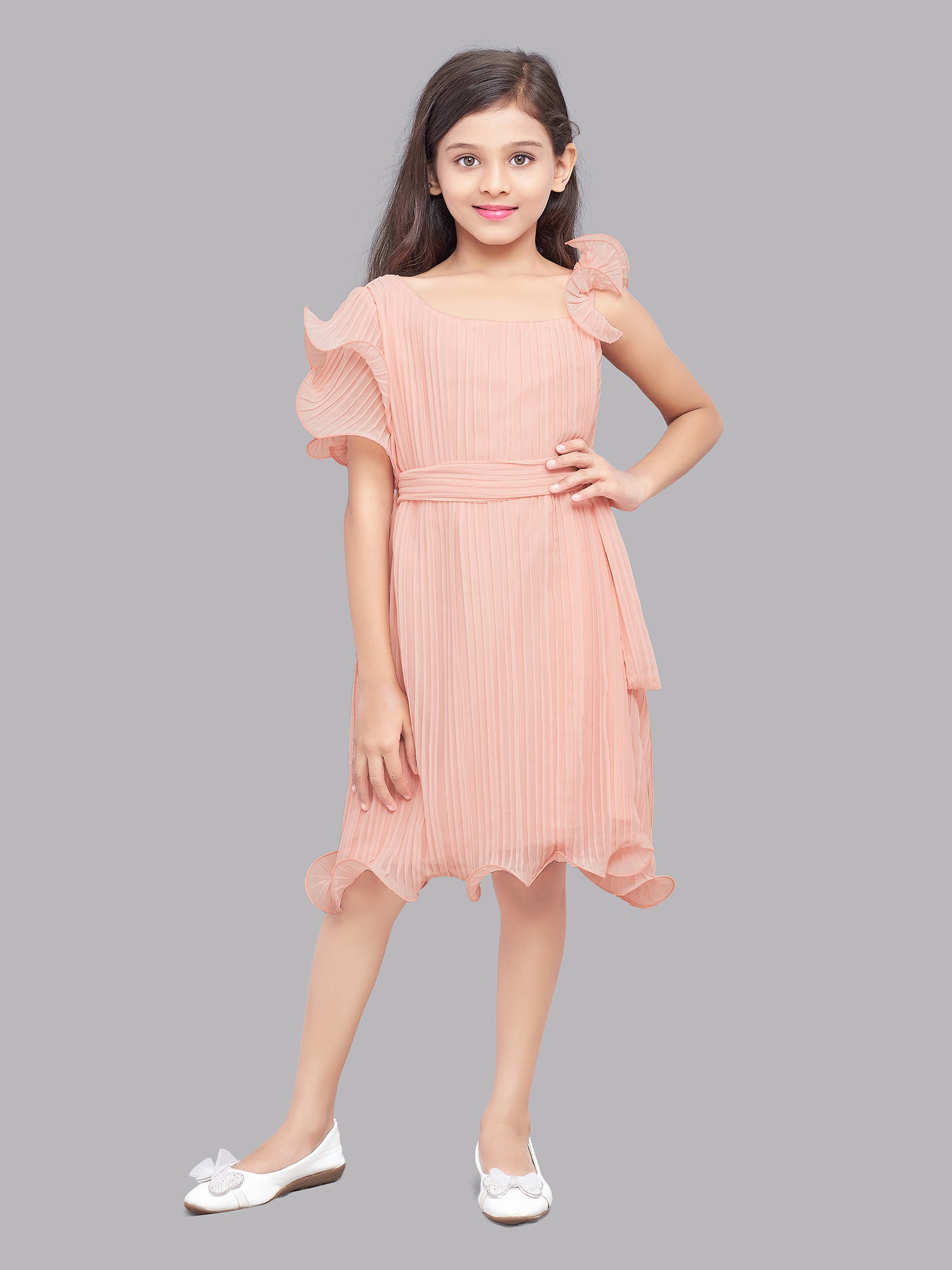 Pink Chick Peach Accordion Pleated Dress