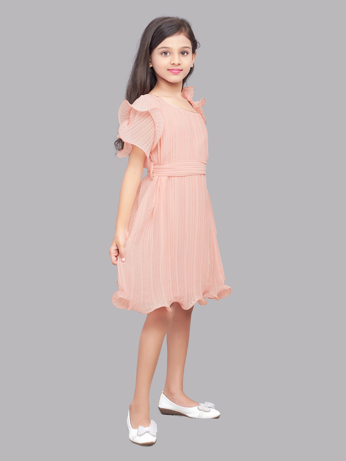 Peach Accordion Pleated Dress