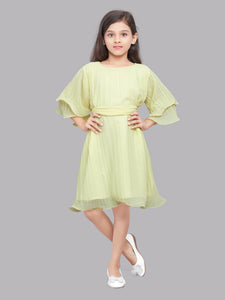 Pink Chick  Yellow Accordion Pleated Dress