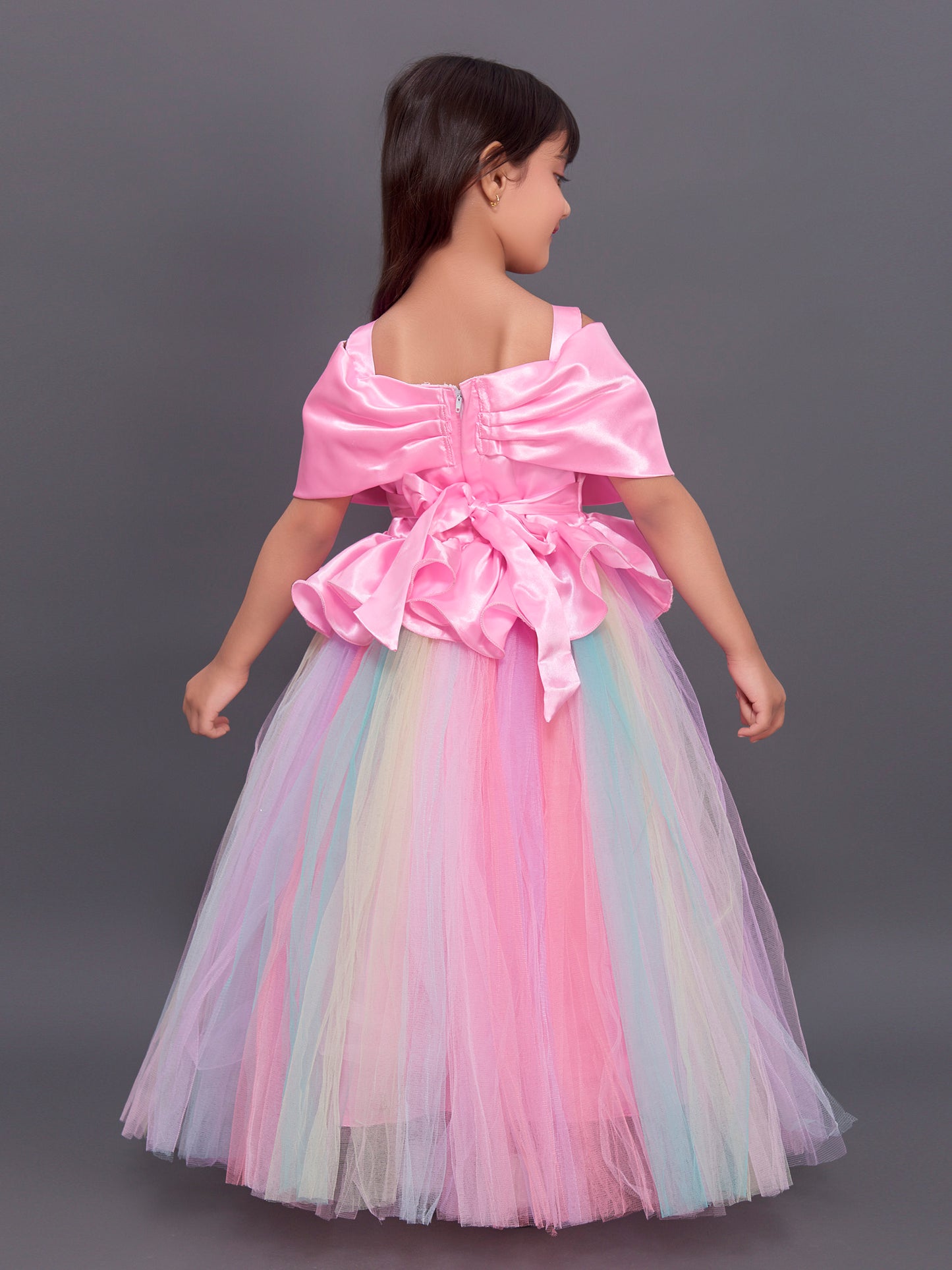 Off Shoulder Pink Peplum  Colorful Tutu Gown