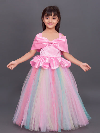 Off Shoulder Pink Peplum  Colorful Tutu Gown