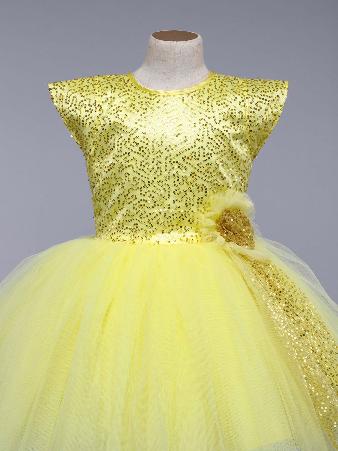 Yellow Sequins Party  Frock