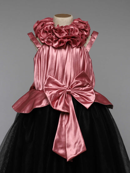 Dusty Pink and   Black  Halter Peplum Gown
