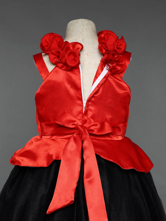 Red  and   Black  Halter Peplum Gown