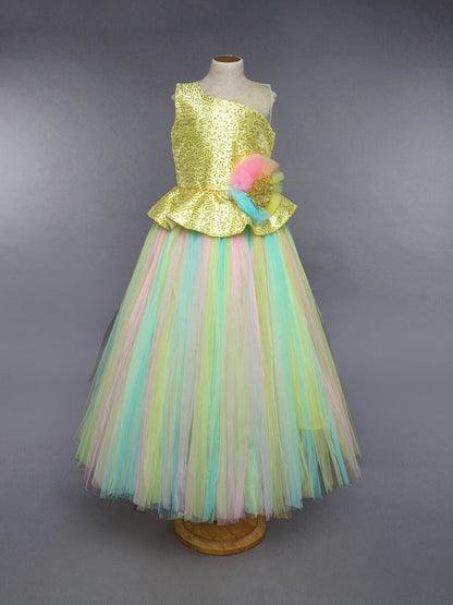Yellow Sequins Peplum  Tutu Gown