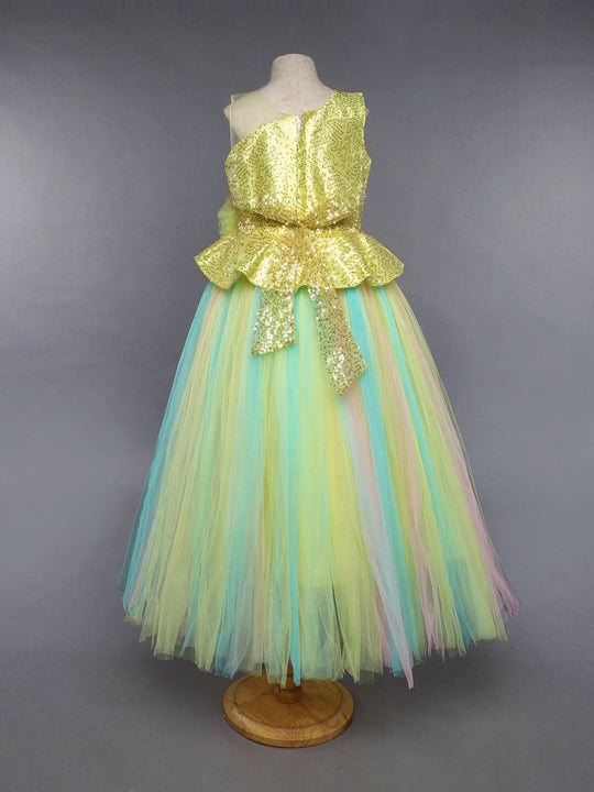 Yellow Sequins Peplum  Tutu Gown
