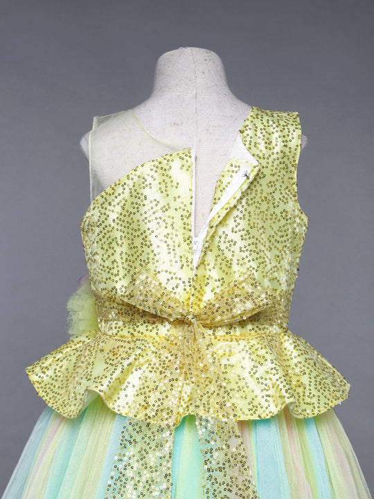 Yellow Sequins Peplum  Tutu Gown