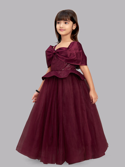 Burgundy Sequins  Bow Gown