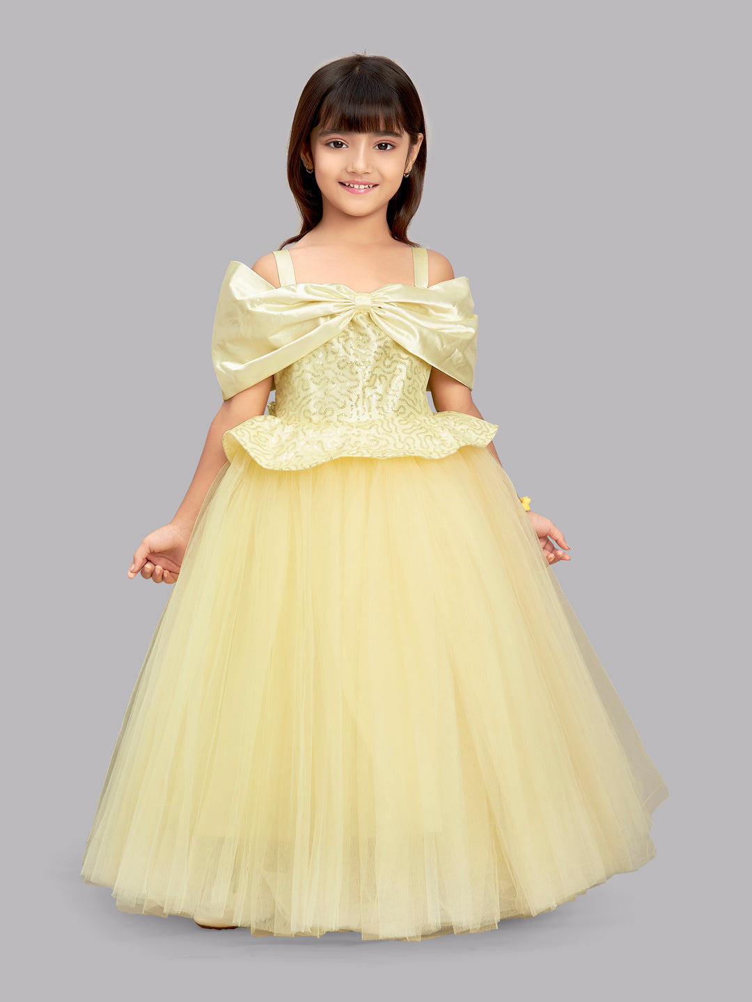 Yellow Sequins  Bow Gown