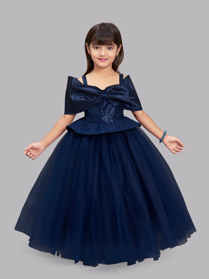 Navy Blue  Sequins  Bow Gown