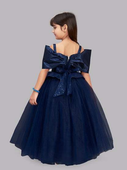 Navy Blue  Sequins  Bow Gown