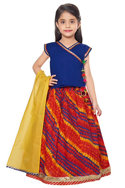 Cotton Lehenga --- Leheria Red and Blue