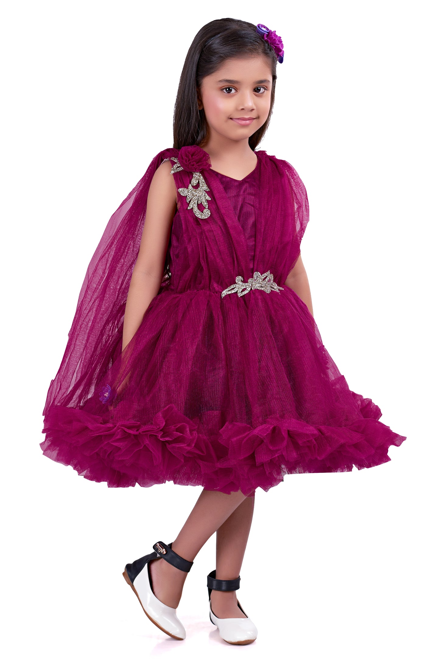 Wine Ruffle Party  Frock