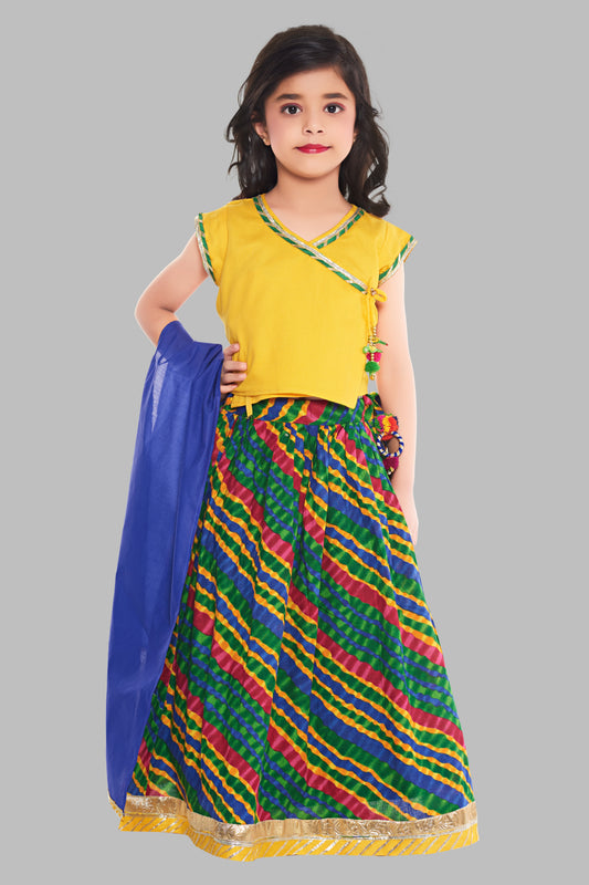 Cotton Lehenga --- Leheria Yellow and Green