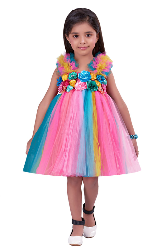 Colourful Ruffle Sleeves Dress