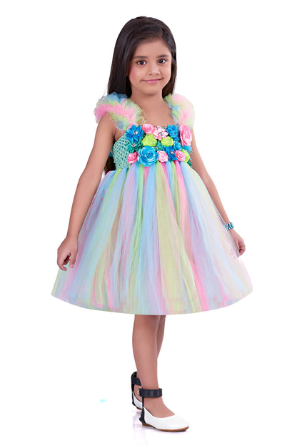Super Sale -Mint Colourful Ruffle Sleeves Dress