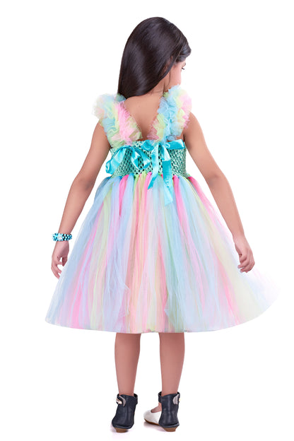 Super Sale -Mint Colourful Ruffle Sleeves Dress