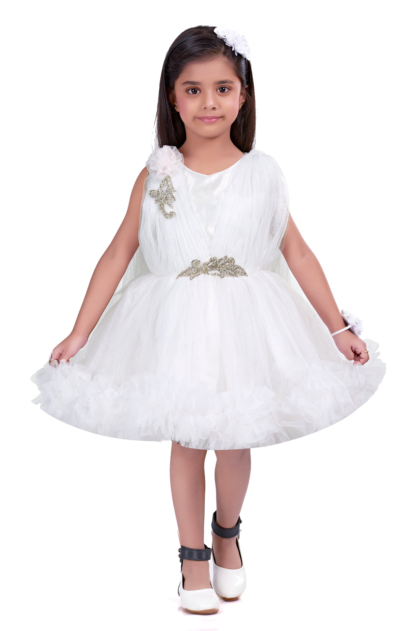 White Ruffle Party  Frock