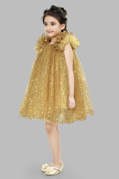 A Line Sequins Gold Dress