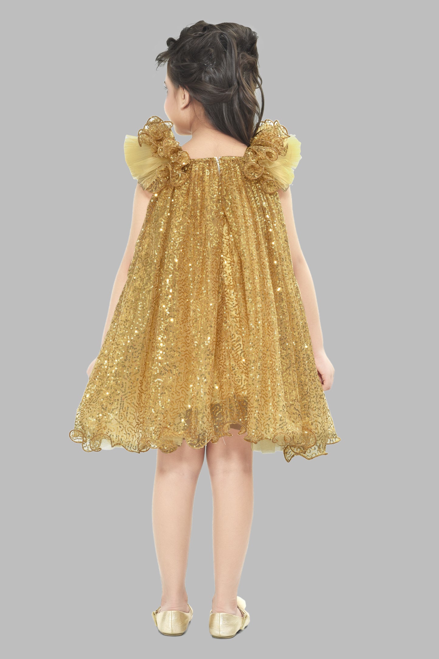 A Line Sequins Gold Dress