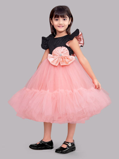Pink Chick Sequins Black and Peach Tulle  Dress