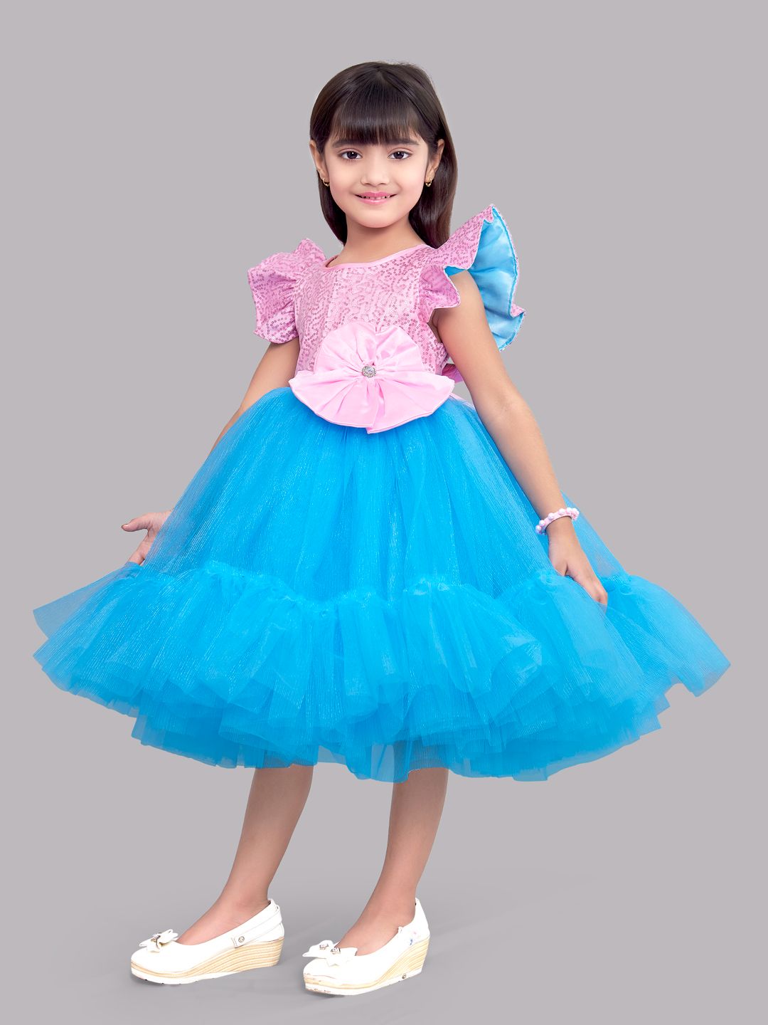 Pink Chick Sequins Pink  and Blue Tulle Dress