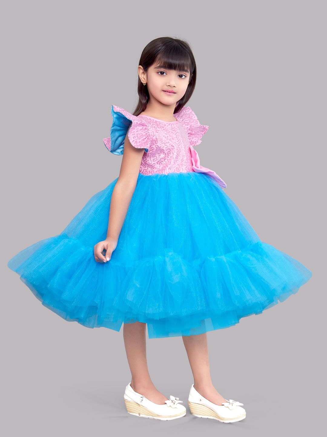 Pink Chick Sequins Pink  and Blue Tulle Dress