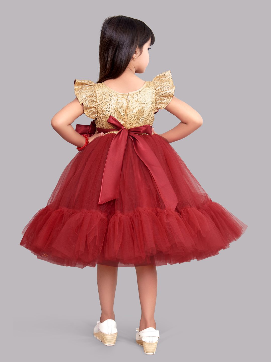 Sequins Gold and Red Tulle Dress