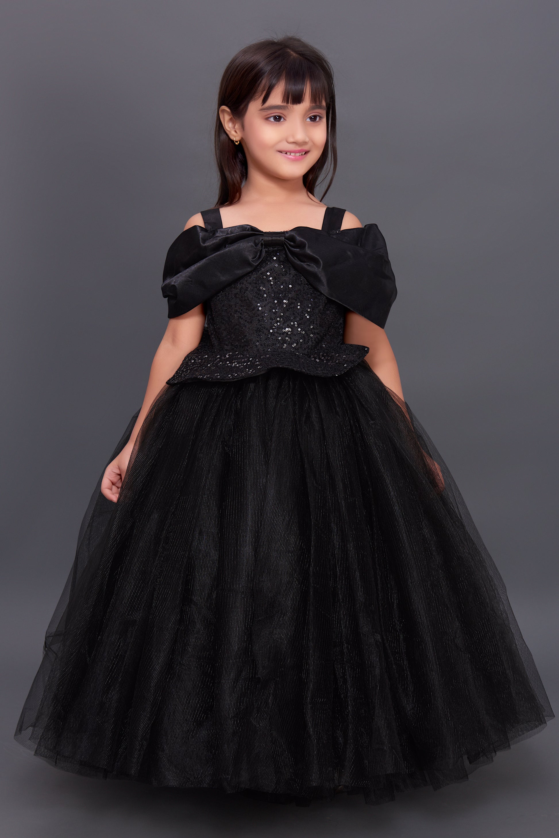 Black Sequins Bow Gown – Pink Chick - Main Image