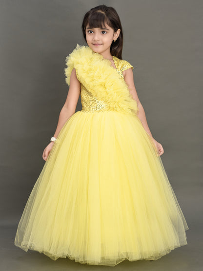 Yellow Ruffled  Sequins Bodice Gown