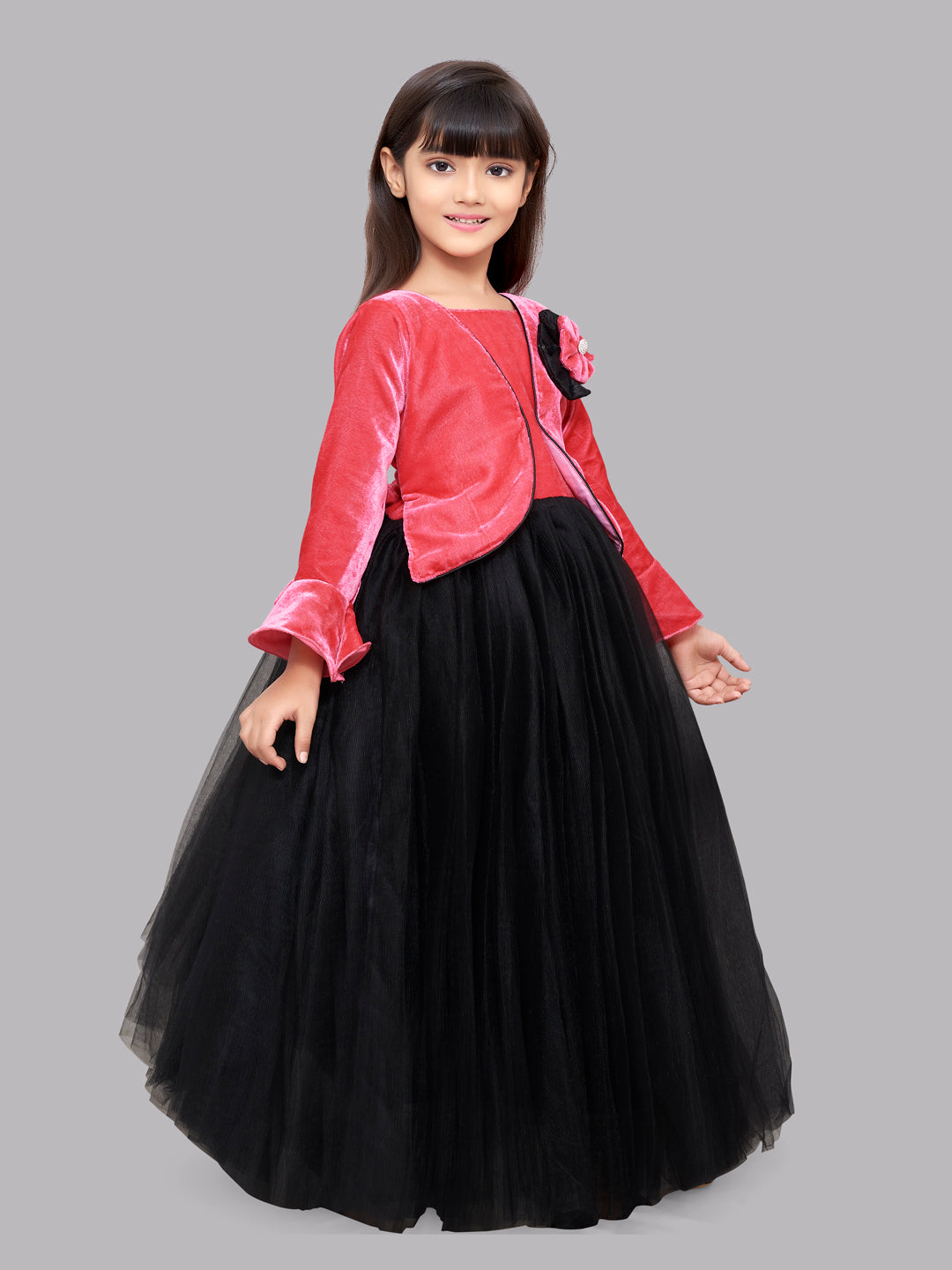 Pink Chick Pink Velvet and Black Jacket Style Gown