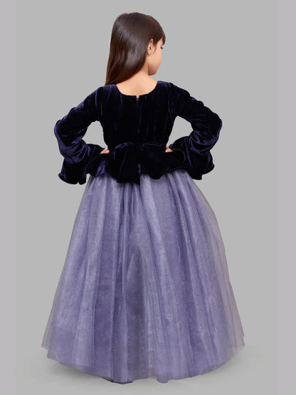 Pink Chick Navy Blue Velvet and Grey Gown