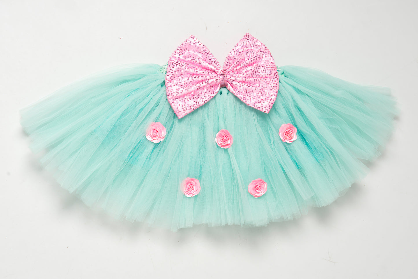 Aqua and Pink  Tutu Skirt with Sequins Bow