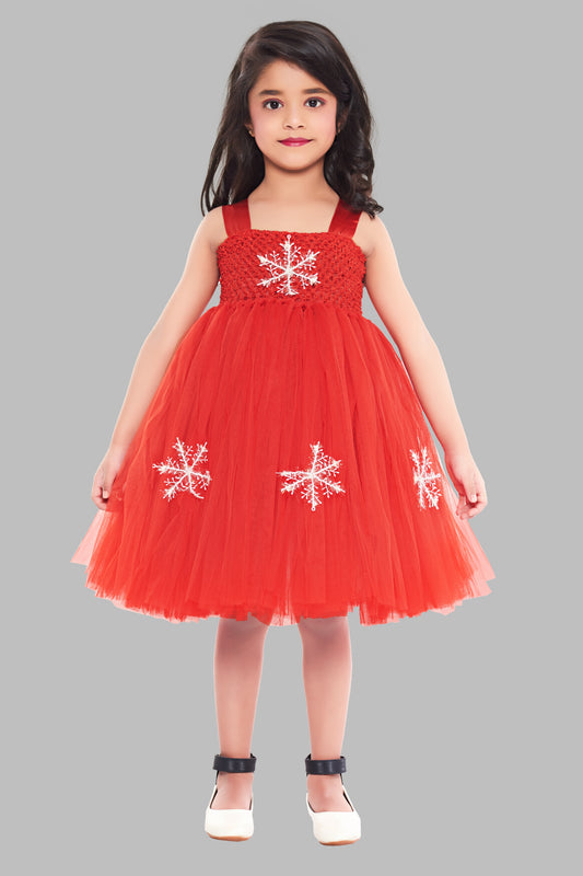 Christmas Red Tutu Frock With Snowflakes