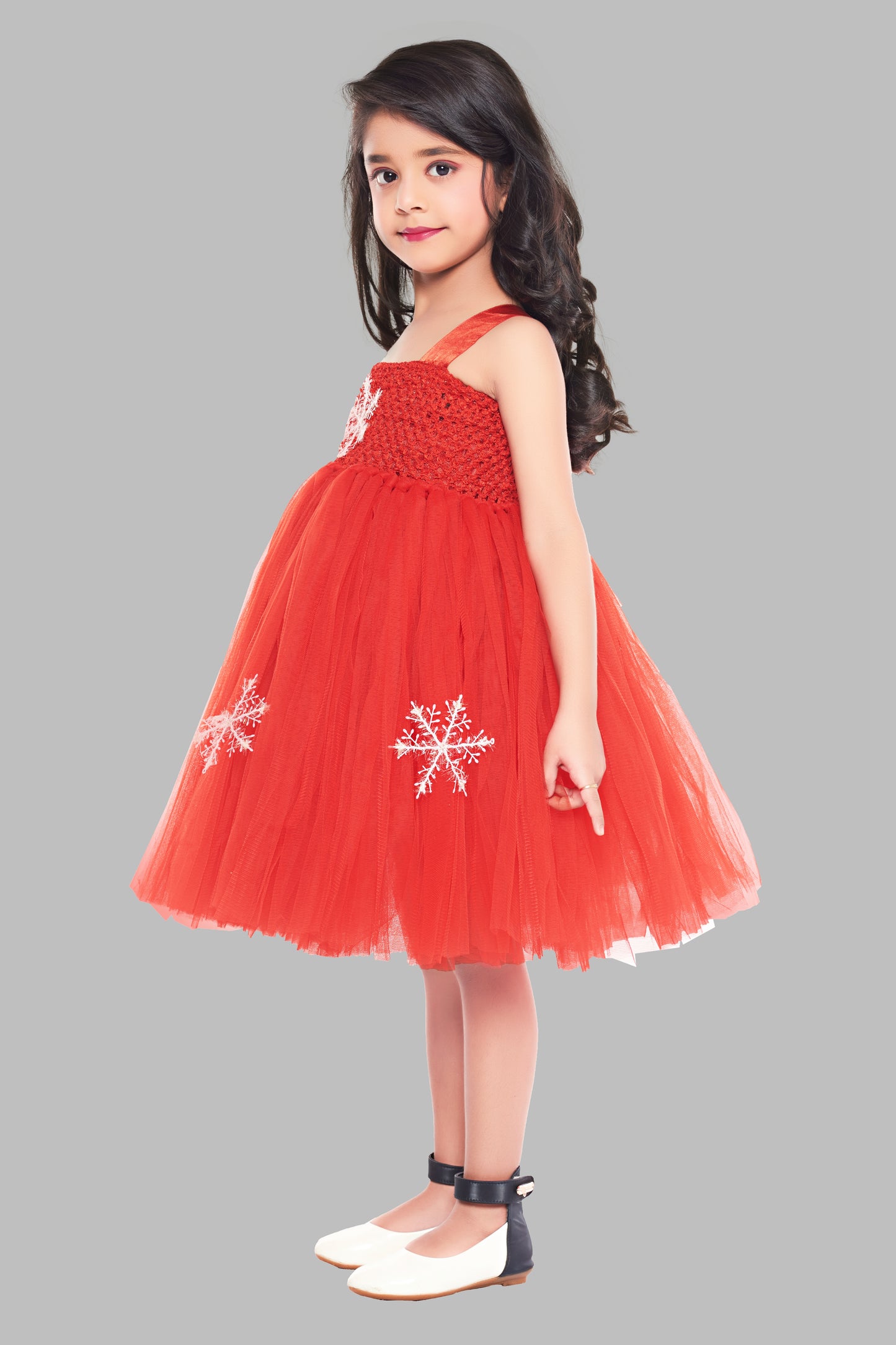 Christmas Red Tutu Frock With Snowflakes