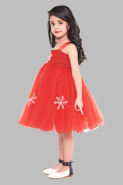 Christmas Red Tutu Frock With Snowflakes
