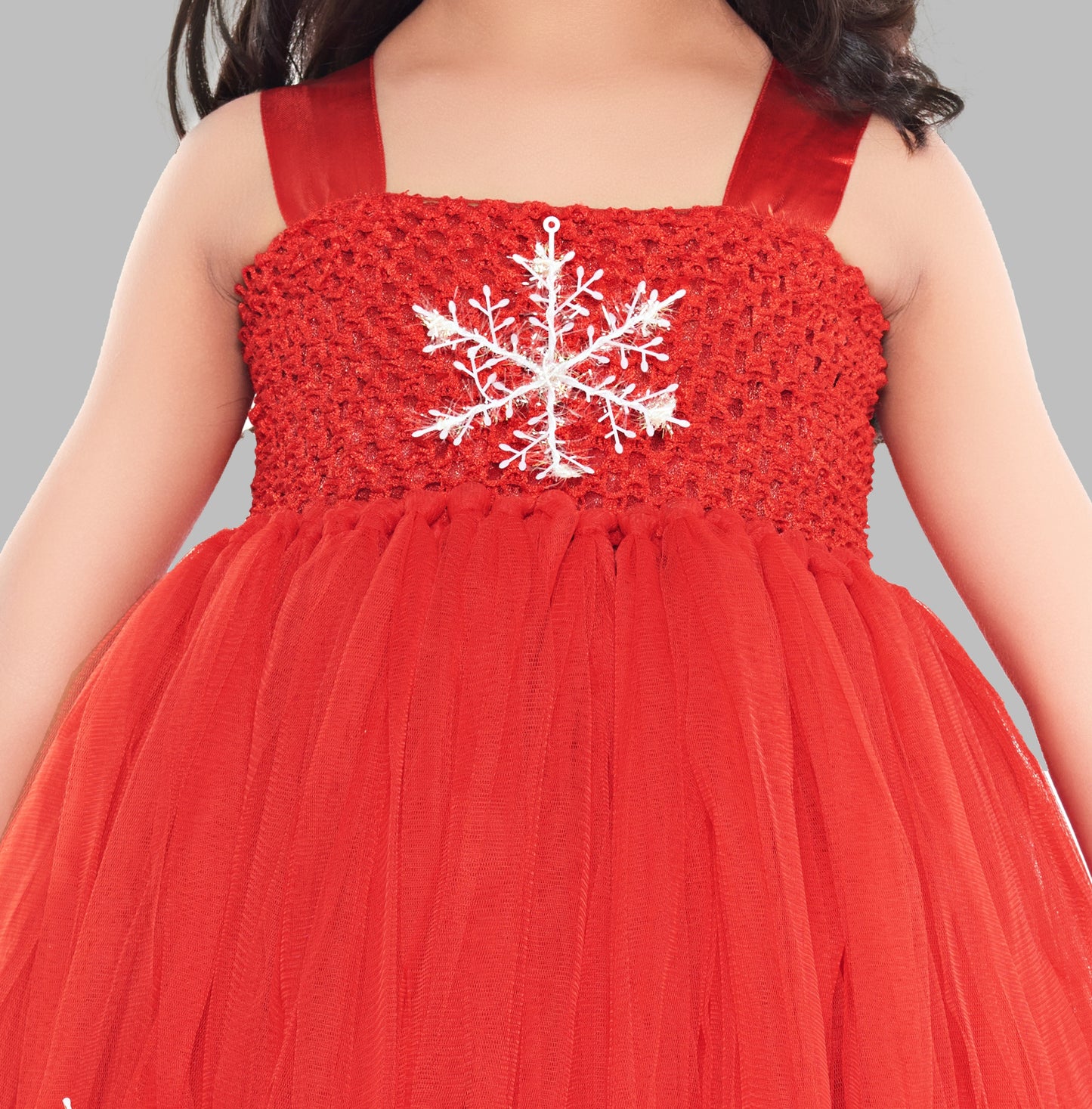 Christmas Red Tutu Frock With Snowflakes