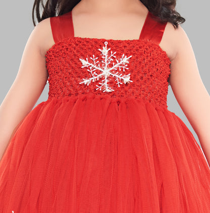 Christmas Red Tutu Frock With Snowflakes